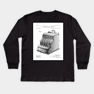 Cash Register Patent - Entrepreneur Office Decor Art - White Kids Long Sleeve T-Shirt